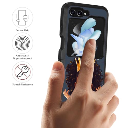 for Galaxy Z Flip 5 Case, Heavy Duty Dual Layer Hybrid Military Grade Shockproof Drop Folding Protective Cover for Samsung Galaxy Z Flip 5 5G 2023, African American Girl Wearing Crown - color: African American Girl Wearing Crown