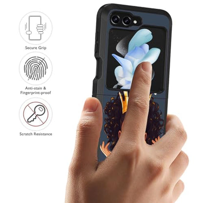 for Galaxy Z Flip 5 Case, Heavy Duty Dual Layer Hybrid Military Grade Shockproof Drop Folding Protective Cover for Samsung Galaxy Z Flip 5 5G 2023, African American Girl Wearing Crown - color: African American Girl Wearing Crown