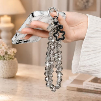 Cute Phone Wrist Strap Chic Beaded Cellphone Lanyard Phone Charm Grip Strap - color: Gray Crystal