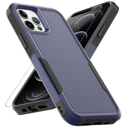 for iPhone 12 / iPhone 12 PRO Case: Dual Layer Protective Heavy Duty Cell Phone Case Shockproof Rugged Bumper Tough with Screen Protector - Military Grade Drop Tested for iPhone 12/12 PRO, Blue - color: Navy Blue (PC) + Black (TPU)