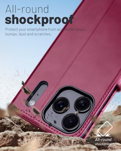 OCASE Compatible with iPhone 17 Pro Wallet Case, PU Leather Flip Folio Case with Card Holders RFID Blocking Kickstand [Shockproof TPU Inner Shell] Phone Cover 6.3 Inch 2025, Burgundy - color: Burgundy
