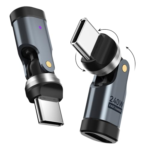 USB C 90 Degree Adapter [2-Pack], 240W PD USBC Right Angle Connector, 360° & 180° Rotatable USB C Extension Adapter for MacBook, iPad, iPhone 17/16/15, Galaxy, Tablet, Laptop
