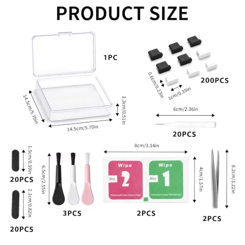 200Pcs Anti Dust Plugs with Cleaning Tools Kit