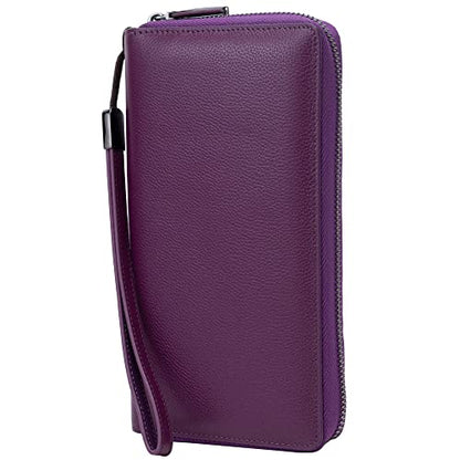Bveyzi Women RFID Blocking Wallet Leather Zip Around Phone Clutch Large Capacity Ladies Travel Purse Wristlet - color: Purple