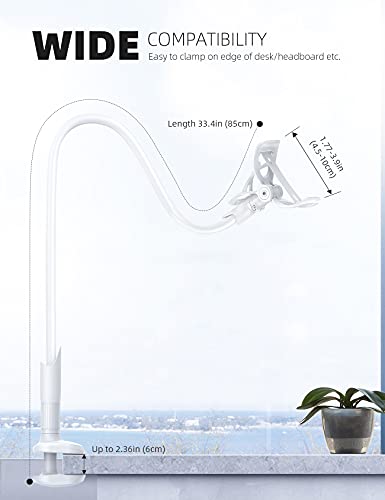 Lamicall Phone Holder, Gooseneck Mount, Compatible with 4-7'' Smartphones and Desktops, Adjustable Arm and Non-Slip Base, Easy to Install and Use - color: White