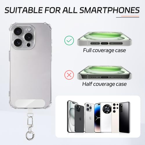 Phone Tether Tab, 10 Pieces Universal Phone Lanyard Patch Without Adhesive with 20 Pieces Swivel Lanyard Snap Hook,Phone Strap Replacement Part for All Full Phone Cases(Transparent) - color: Transparent+Spring Ring