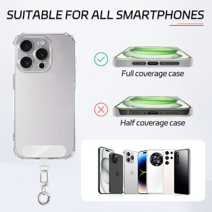 Phone Tether Tab, 10 Pieces Universal Phone Lanyard Patch Without Adhesive with 20 Pieces Swivel Lanyard Snap Hook,Phone Strap Replacement Part for All Full Phone Cases(Transparent) - color: Transparent+Spring Ring