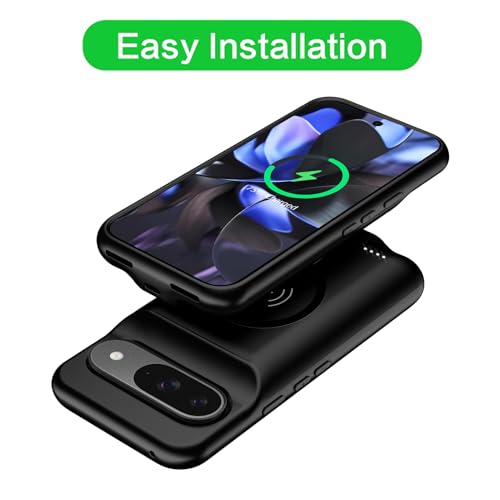 Battery Case for Google Pixel 9/9 Pro, 10000mAh Rechargeable Portable Charging Case with Wireless Charging Compatible for Google Pixel 9/9 Pro (6.3 inch) Extended Battery Pack Charger Cover (Black) - size: Google Pixel 9/9 Pro