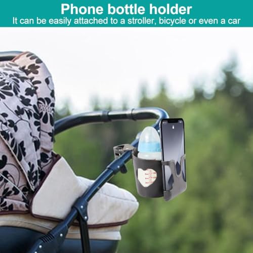 2 in 1 Stroller Cup Holder with Phone Holder, Drink Cup Bottle Holder Easy to Install Practical Cup Phone Holder Bottle Holder for Stroller Bike, Wheelchair/Walker