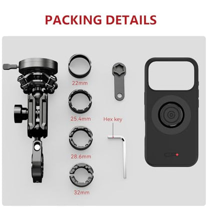 Motorcycle Phone Mount with Vibration Dampener Anti-theft 0.87''-1.26'' Handlebar Phone Mount for iPhone 17 Pro Max Aluminum Alloy Handlebar Mount High-Speed Secure Lock
