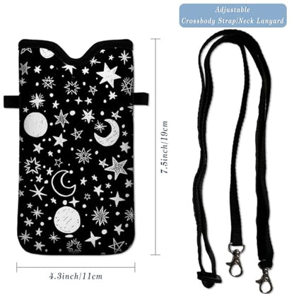 Neoprene Cell Phone Pouch 7.5 X 4.3 in Cloth Mobile Protection Case Bag with Crossbody Strap Neck Lanyard Cell Phone Case Doodle Stars and Moons - color: Doodle Stars And Moons