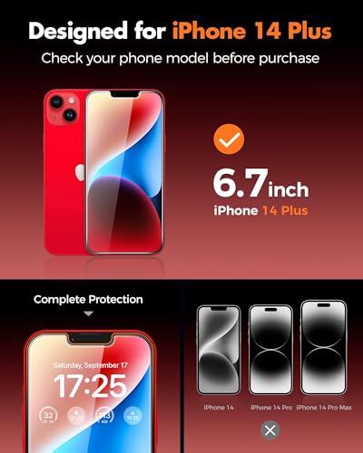 UNBREAKcable 4PCS Screen Protector for iPhone 14 Plus - 2 Privacy Tempered Glass+ 2 Clear Glass Double Shatterproof [Installation Frame] [9H Hardness] [Case Friendly] Anti-Scratch iPhone 6.7 inch - size: iPhone 14 Plus