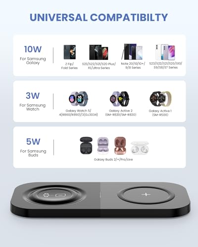 2-in-1 Wireless Charging Station for Samsung: TAMOXI Induction Charger Stand Fast Compatible with Galaxy S23/S22/S21/S20 Galaxy Watch/Buds - Carbon Black - style: for Samsung Watch