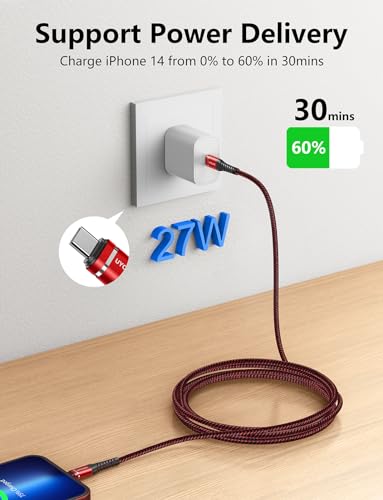 USB C to Lightning Cable [Apple MFi Certified] iPhone Charger 6FT, 2Pack - color: Red, size: 6FT, style: USB C to Lightning