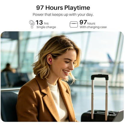 TOZO T20 Wireless Earbuds 97H Playtime, Wireless Charging LED Display Case - color: Red