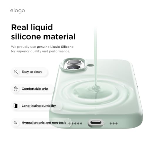elago Premium Magnetic Silicone Case for iPhone 17 Mint | Compatible with MagSafe, Liquid Silicone Material, Protection, Shockproof, Slim Phone (Mint) - color: Mint, size: iPhone 17