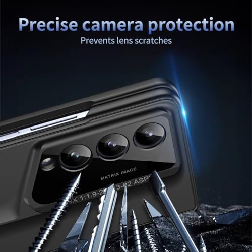 Smartphone Flip Cover for Samsung Galaxy Z Fold 4 Case with S Pen, with Screen Protector Case, PC Shockproof Bumper Case Full Coverage Protective Cover for Galaxy Z Fold 4(Black) - color: Black