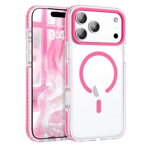 BENTOBEN Magnetic for iPhone 17 Pro 6.3" Case, Compatible with Magsafe Shockproof Protective Cute Transparent Slim Anti-Yellowing Phone Case for iPhone 17 Pro Cover, Clear Hot Pink - color: Clear Hot Pink, size: for iPhone 17 Pro 6.3"