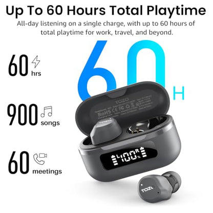 TOZO NC9 Hybrid Active Noise Cancelling Wireless Earbuds, 60H, LED Display - color: Gray