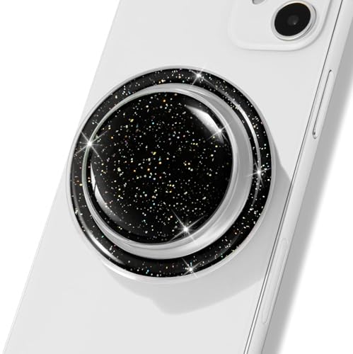 Magnetic Collapsible Phone Grip Stand, Black Crystal Glitter Expanding Phone Holder Compatible with Most Smartphones and Tablets - color: Black Marble