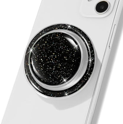 Magnetic Collapsible Phone Grip Stand, Black Crystal Glitter Expanding Phone Holder Compatible with Most Smartphones and Tablets - color: Black Marble