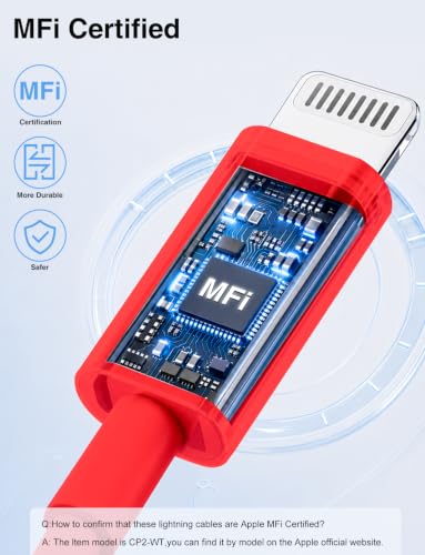 USB C to Lightning Cable [Apple MFi Certified] - 2Pack 6/10FT - Red - color: Red, size: 6ft+10ft