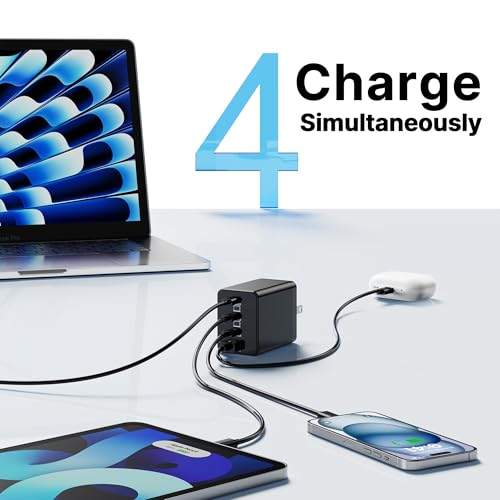 200W USB C Charger Block, Foldable 4-Port GaN5 Super Fast Charger USB C - color: Black, size: 1 Pack