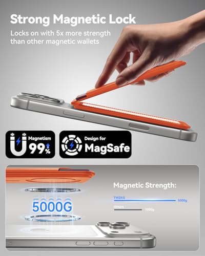 TWZKG for MagSafe Wallet, 5-Card Holder with Stand for Phone Case - color: Orange