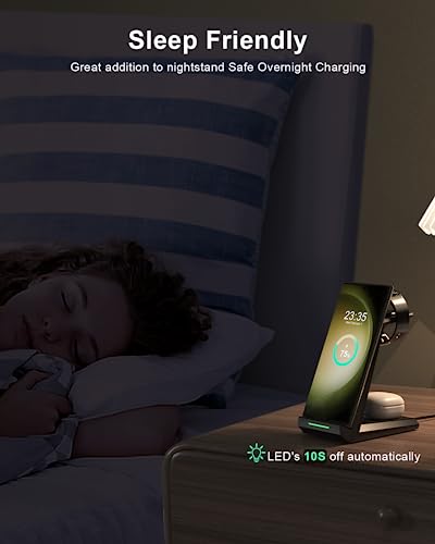 ADADPU 3 in 1 Wireless Charging Station for Samsung Galaxy S26 S25 S24 S23 S22, Charging Stand for Galaxy Watch 8/7/6/5/4/3 (Not for Watch 9/Ultra 2) and Galaxy Buds, 20W Adapter Included - color: Black