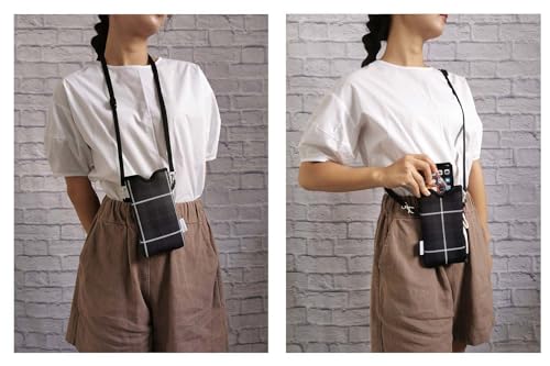 Tainada Neoprene Neck Cell Phone Pouch w/Crossbody Strap (Black Gray Plaid) | For Men/Women; Lightweight cellphone case bag w/ adjustable lanyard; Original design, made in Taiwan; Fits most smartphones - color: Black Gray Plaid