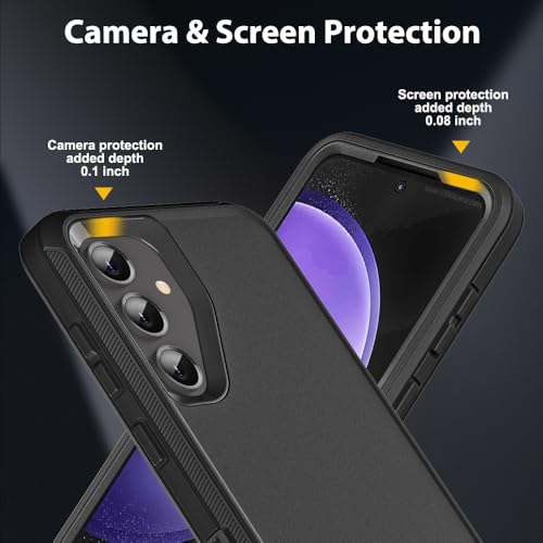 for Samsung Galaxy S23 FE Case with 2Pcs Tempered Glass Screen Protector and 1Pcs Camera Lens Protector, 3 in 1 Heavy Duty Shockproof/Drop Proof/Dust Proof Case (Black/Black) - color: Black/Black