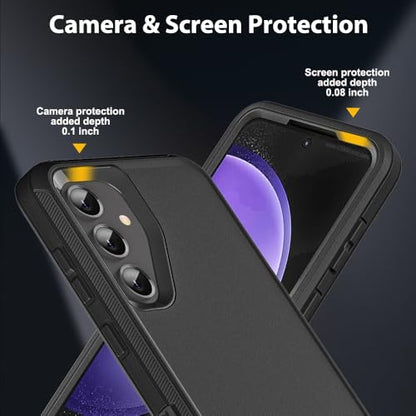 for Samsung Galaxy S23 FE Case with 2Pcs Tempered Glass Screen Protector and 1Pcs Camera Lens Protector, 3 in 1 Heavy Duty Shockproof/Drop Proof/Dust Proof Case (Black/Black) - color: Black/Black