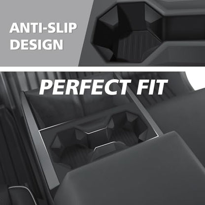 BestEvMod 2PCS Center Console Phone Charge Area Silicone Mat & Cup Holder Insert Compatible with 2026 2025 2024 Tesla Cybertruck Non-Slip Easy to Clean Black (Cup Holder Insert+Charge Pad Mat) - size: Cybertruck, style: Cup Holder Insert + Charge Pad Mat