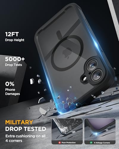 miracase for iPhone 16 Case 6.1'', Full-Body Bumper Phone case with Built-in Full Glass Screen &Camera Control,No Gap,Compatible with MagSafe,Drop Proof 16 Cover,Black - color: Magnetic Classic Black, size: iPhone 16