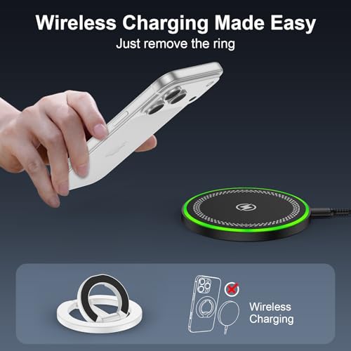 Phone Ring Holder for MagSafe Phone Grip, Magnetic Cell Phone Grip Magnetic Finger Ring Phone Kickstand Ring Stand for iPhone 17 16 15 14 Air Accessories Android Mag Car Mounts, White - color: White