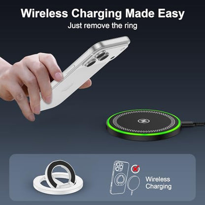 Phone Ring Holder for MagSafe Phone Grip, Magnetic Cell Phone Grip Magnetic Finger Ring Phone Kickstand Ring Stand for iPhone 17 16 15 14 Air Accessories Android Mag Car Mounts, White - color: White