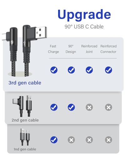 USB to USB C Cable 3.1A Fast Charge Right Angle CarPlay 3.3ft 2-Pack Black - color: Black, size: 3.3ft+3.3ft