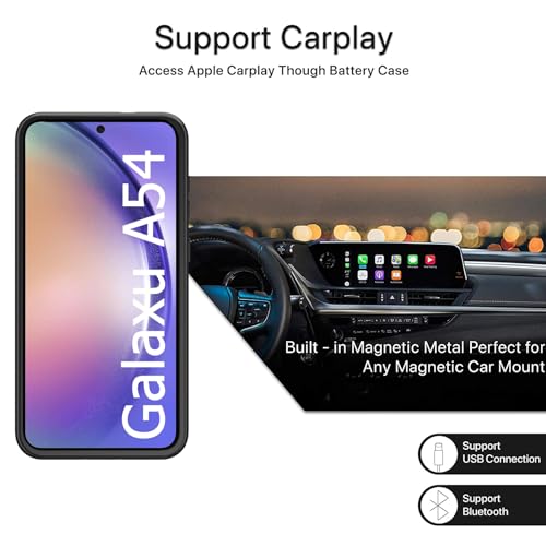 Battery Case for Galaxy A54, 12000mAh High Capacity Extended Portable Protective Charging Cover, Compatible with Galaxy A54 5G, Wireless Charging, Black - size: Galaxy A54
