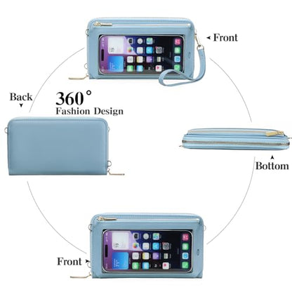GOIACII Phone Purse Crossbody Bags for Women Small Travel Wallet Touch Screen RFID Blocking - color: A07 Blue
