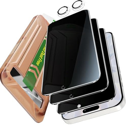 YMHML 3 Pack Compatible for iPhone 17 Privacy Screen Protector Tempered Glass + 1 Set of Camera Lens Protector, 25°Anti Spy, [Top 9H+ Military Grade Shatterproof] [Bubble Free, Auto-Dust Removal] - size: iPhone 17-6.3 Inch