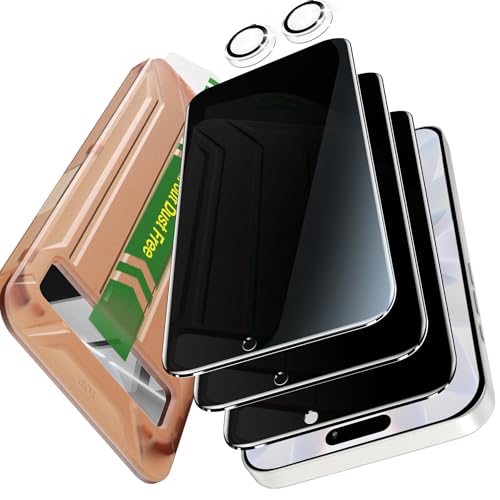 YMHML 3 Pack Compatible for iPhone 17 Privacy Screen Protector Tempered Glass + 1 Set of Camera Lens Protector, 25°Anti Spy, [Top 9H+ Military Grade Shatterproof] [Bubble Free, Auto-Dust Removal] - size: iPhone 17-6.3 Inch