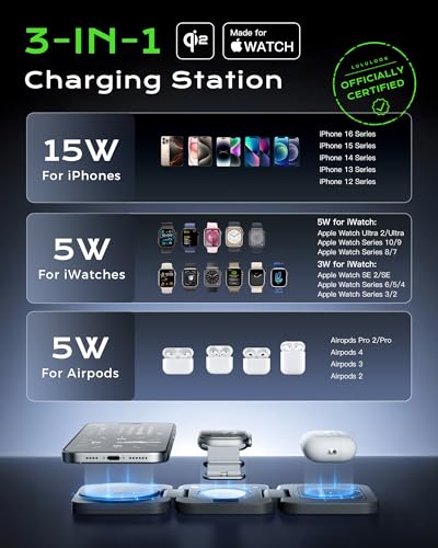 Qi2 MFi 3 in 1 Charging Station for Apple - color: Hypervolt Black