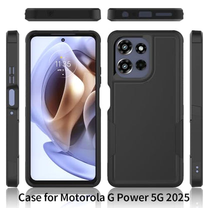 for Motorola Moto G Power 2026 / Moto G Power 2025 Case: Dual Layer Protective Heavy Duty Cell Phone Cover Shockproof Rugged with HD Screen Protector Military Protection Bumper Tough, Black - color: Black (PC) + Black (TPU)