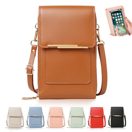 Touchscreen Phone Crossbody Bag for Women,2026 Crossbody Phone Purse,Adjustable Crossbody Cell Phone Bag (Brown)