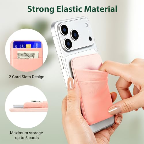 takyu Wallet Compatible with Magsafe, Elastic Cloth Fabric 2600Gs Secure Magnetic Strength Minimalist Phone Credit Card Holder Compatible with iPhone 17 16 15 14 13 12 Series Case - color: Light-pink