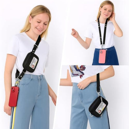 MOLOPPO Phone Lanyard for Smartphone, Adjustable Crossbody Strap-Black Bag - color: A3- Black With Bag