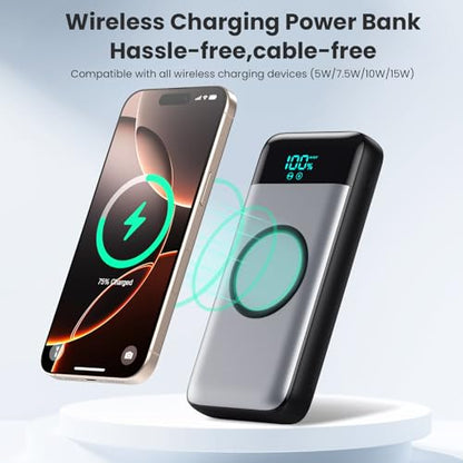 Wireless Portable Charger 40800mAh with 3 Built-in Cables,7-in-1 15W Wireless Charging Power Bank,25W PD QC 4.0 Fast Charging USB C Travel Essentials Battery Pack for iPhone 17/16/15/14,Galaxy,Android