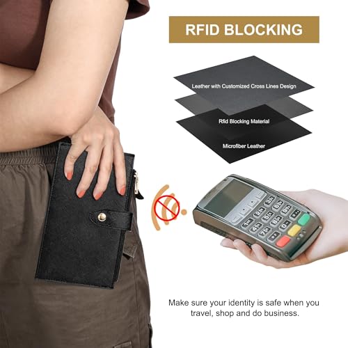 Travelambo RFID Wallet Women Large Size Bifold Multi Card Wallet Case with Zipper Pocke Credit Card Holder for Women - color: Black