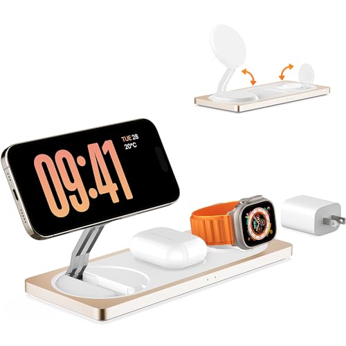 PETINO 3 in 1 Wireless Charging Station for Apple Devices with MagSafe - color: Golden