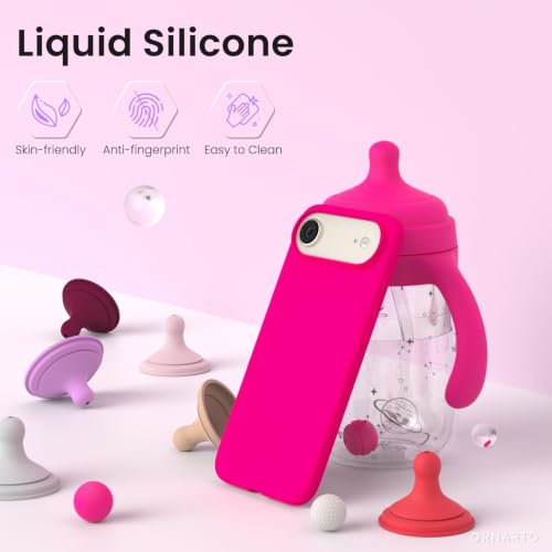 ORNARTO for iPhone Air Case 6.5", Slim Liquid Silicone 3 Layers Soft Gel Rubber Shockproof Protective Cover with Anti-Scratch Microfiber Lining-Hot Pink - color: Hot Pink